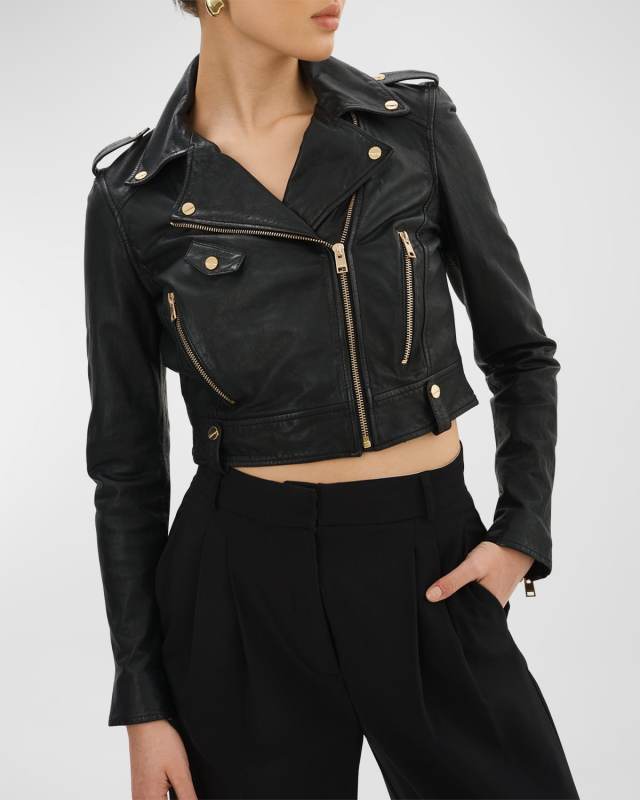 Ciara Leather Crop Biker Jacket